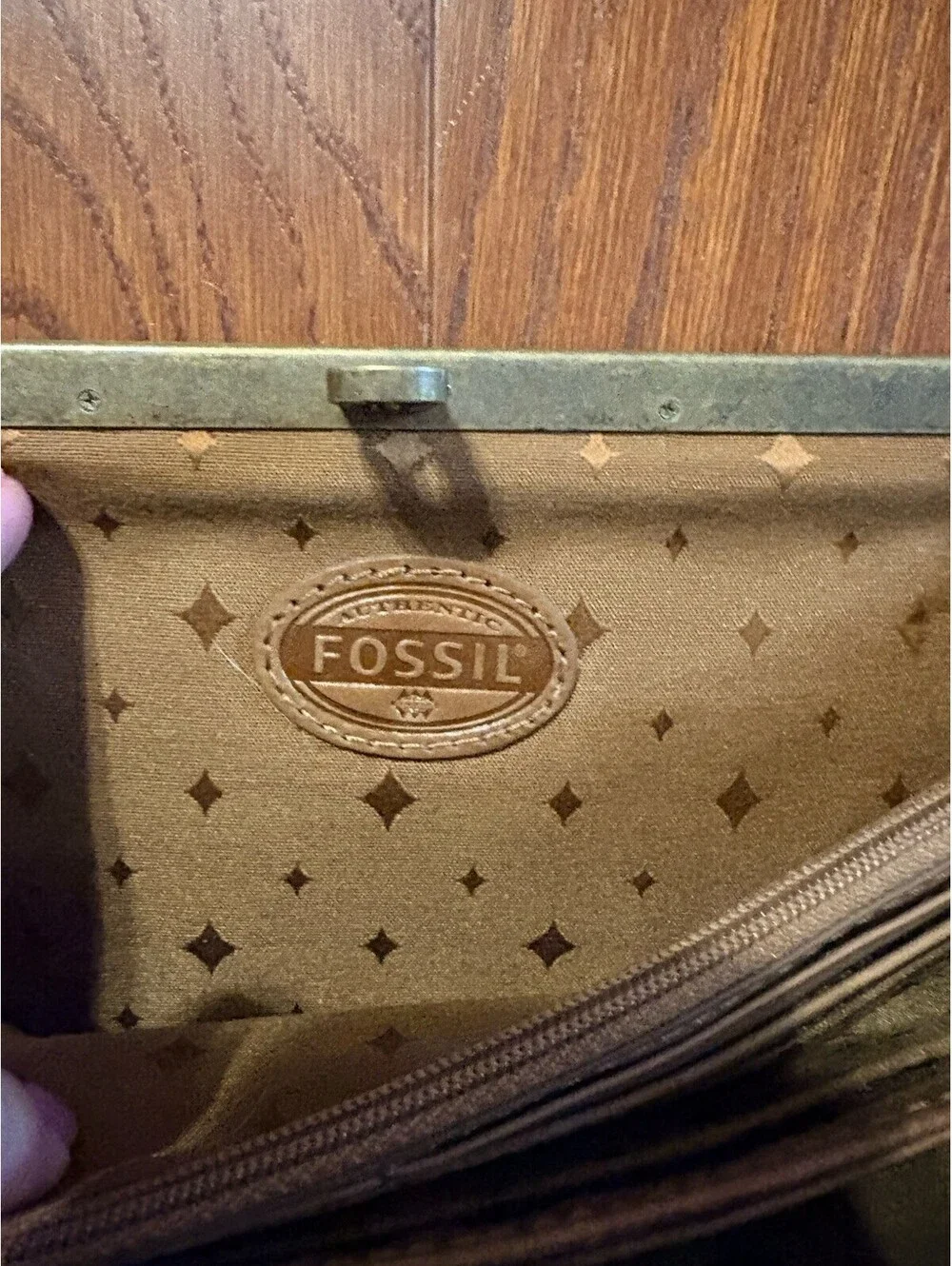 Fossil Leather Frame Clutch Wallet Brown Brass Vintage